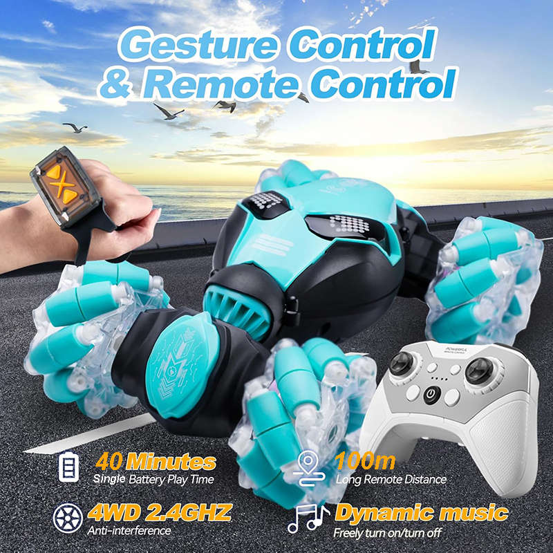 UONNO LED RC Car Gesture Sensing 4WD 360¡ã Rotating for Age 8+ Year Old-Blue