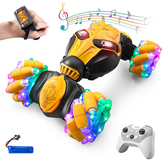 UONNO LED RC Car Gesture Sensing 4WD 360¡ã Rotating for Age 8+ Year Old-Yellow