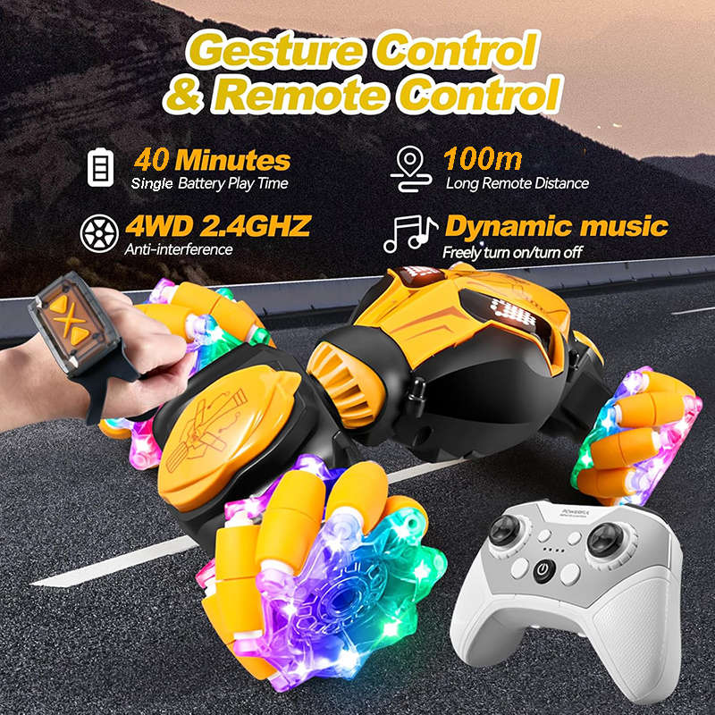 UONNO LED RC Car Gesture Sensing 4WD 360¡ã Rotating for Age 8+ Year Old-Yellow