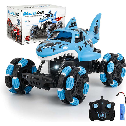 UONNO Remote Control Shark Monster Truck 2.4 GHz All-Terrain Toy for Kids-Blue