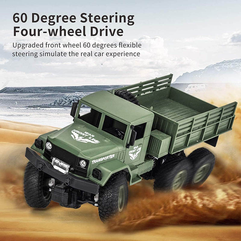 UONNO Remote Control Military Truck 1:18 Scale 2.4Ghz 4WD with Light for Kids-Green A