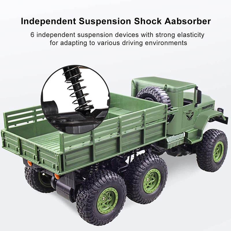 UONNO Remote Control Military Truck 1:18 Scale 2.4Ghz 4WD with Light for Kids-Green A