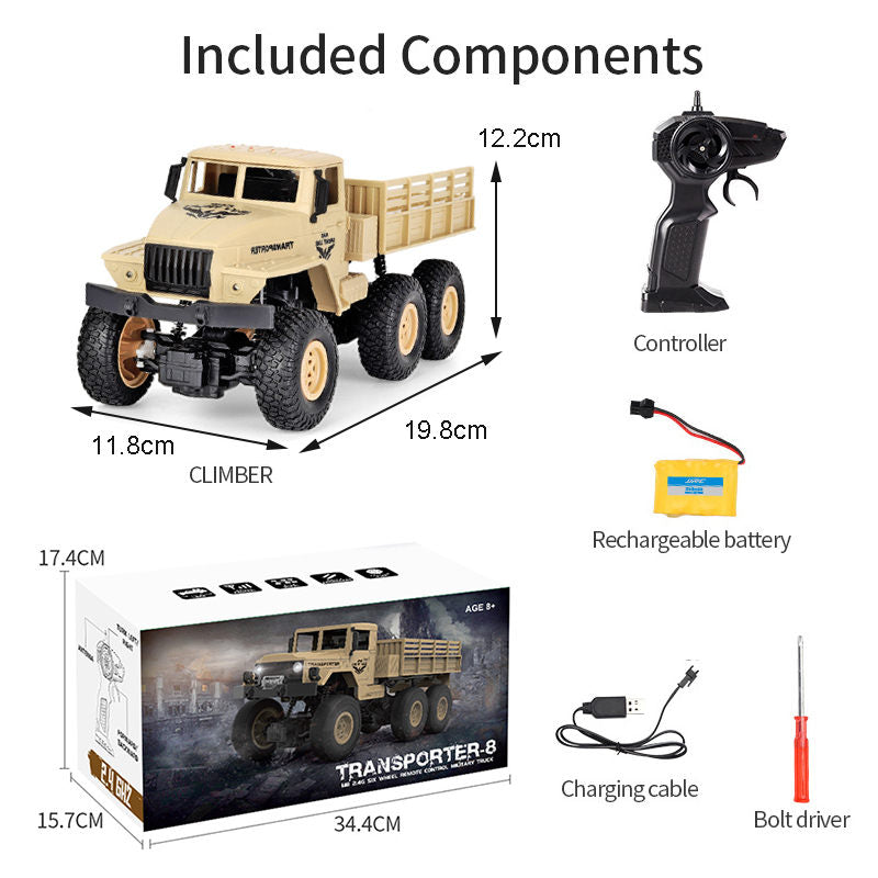 UONNO Remote Control Military Truck 1:18 Scale 2.4Ghz 4WD with Light for Kids-Yellow A