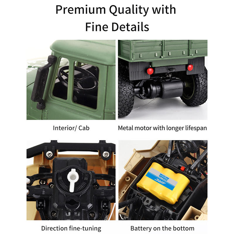 UONNO Remote Control Military Truck 1:18 Scale 2.4Ghz 4WD with Light for Kids-Green B