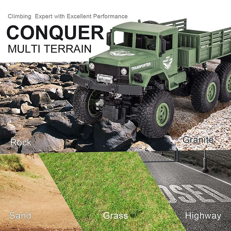 UONNO Remote Control Military Truck 1:18 Scale 2.4Ghz 4WD with Light for Kids-Green B