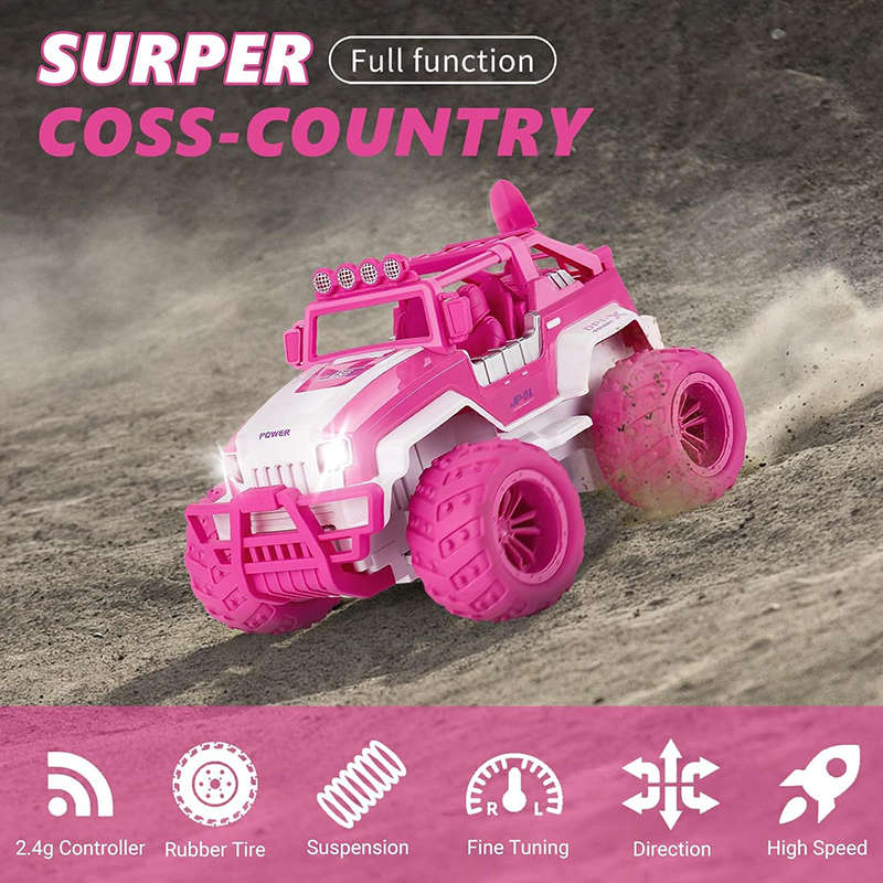 UONNO Remote Control Monster Truck 2.4Ghz with Light Rechargeable for Girls-L