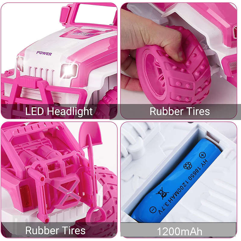 UONNO Remote Control Monster Truck 2.4Ghz with Light Rechargeable for Girls-L