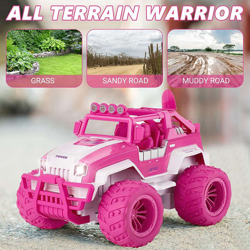 UONNO Remote Control Monster Truck 2.4Ghz with Light Rechargeable for Girls-L