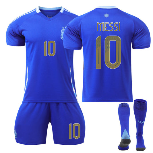 UONNO Argentina Away MESSI #10 Soccer Jersey for Kids Adult 3Pcs Kits