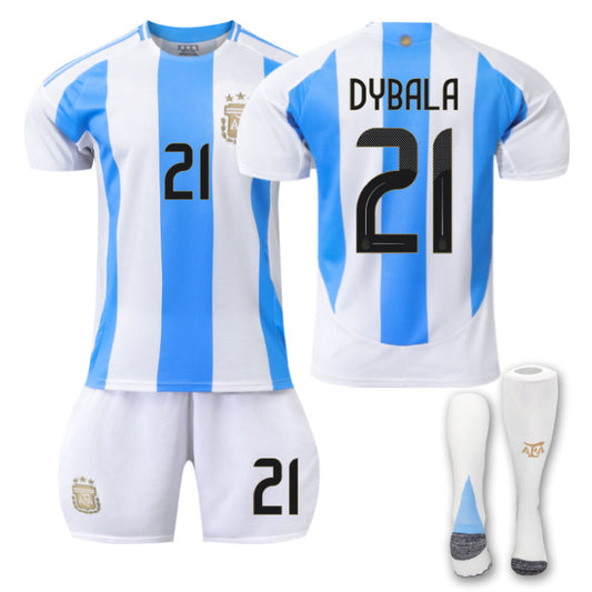 UONNO Argentina Home DYBALA #21 Soccer Jersey Kids Adult 3Pcs Kits