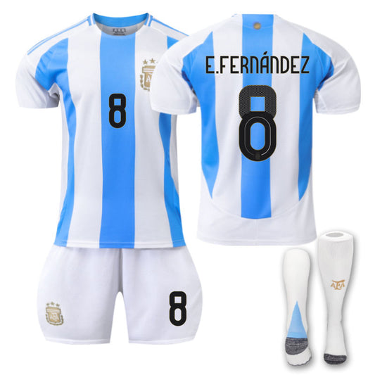 UONNO Argentina Home E.FERNANDEZ #8 Soccer Jersey Kids Adult 3Pcs Kits