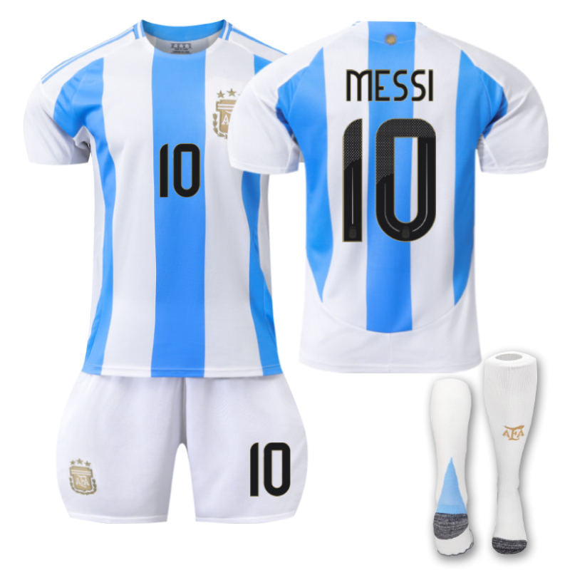 UONNO Argentina Home MESSI #10 Soccer Jersey for Kids Adult 3Pcs Kits