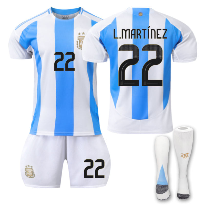 UONNO Argentina Home L.MARTINEZ #22 Soccer Jersey Kids Adult 3Pcs Kits