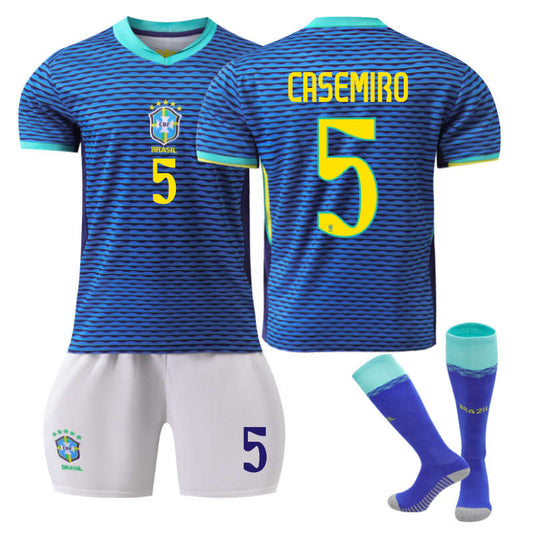 UONNO Brazil Away CASEMIRO #5 Jersey for Kids Adult 3 Pcs Soccer Outfits