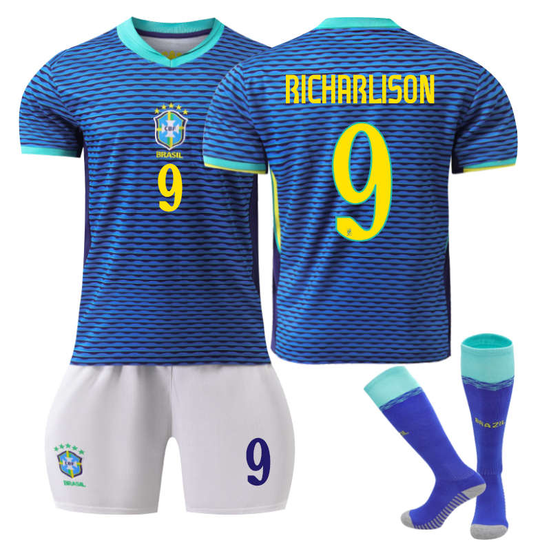 UONNO Brazil Away RICHARLISON #9 Jersey for Kids Adult 3 Pcs Soccer Outfits