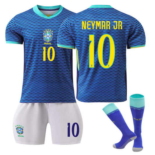 UONNO Brazil Away NEYMAR JR #10 Jersey for Kids Adult 3 Pcs Soccer Outfits