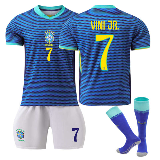 UONNO Brazil Away VINI JR. #7 Jersey for Kids Adult 3 Pcs Soccer Outfits