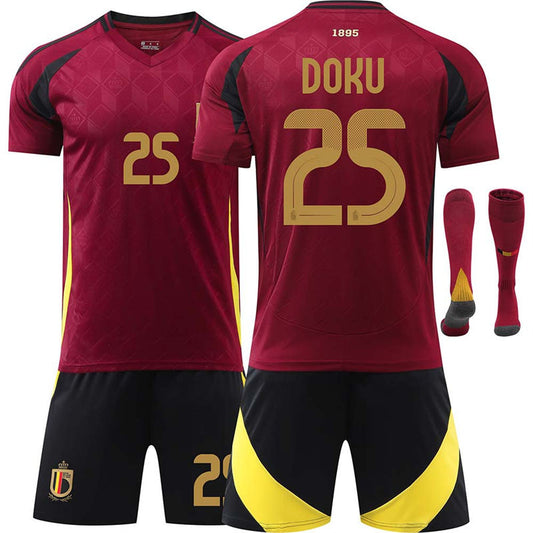 UONNO Belgium Home DOKU #25 Jersey for Kids Adult 3 Pcs Soccer Outfits