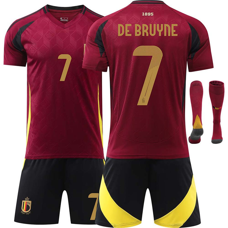 UONNO Belgium Home DE BRUYNE #7 Jersey for Kids Adult 3 Pcs Soccer Outfits