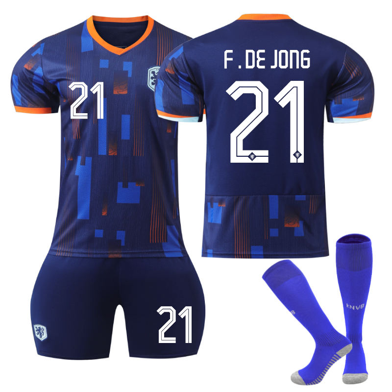 UONNO Netherlands Away F.DE JONG #21 Jersey for Kids Adult 3 Pcs Soccer Outfits