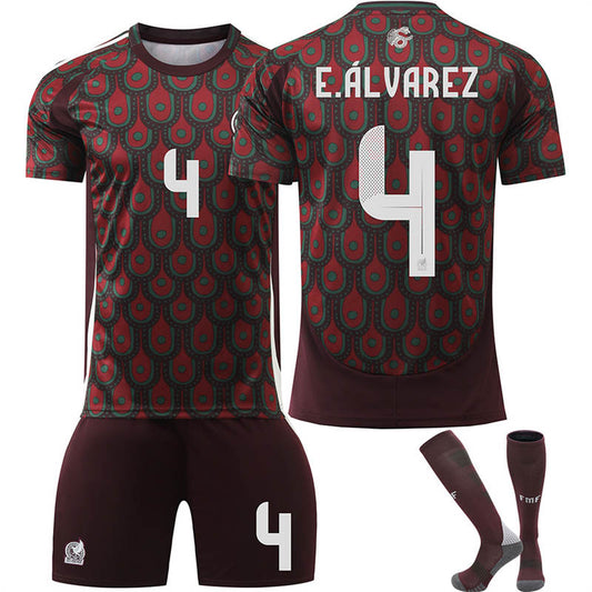 UONNO Mexico Home E.ALVAREZ #4 Jersey for Kids Adult 3 Pcs Soccer Outfits