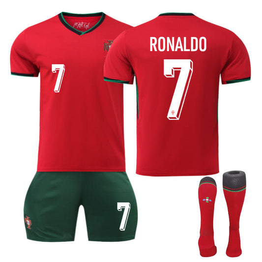 UONNO Portugal Home RONALDO #7 Jersey for Kids Adult 3 Pcs Soccer Outfits