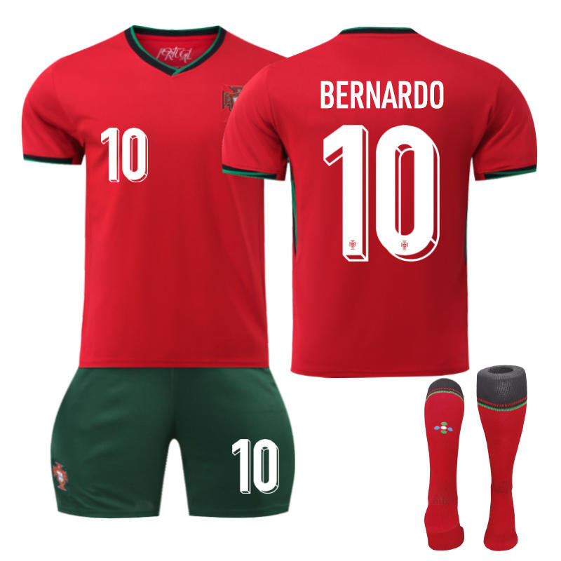 UONNO Portugal Home BERNARDO #10 Jersey for Kids Adult 3 Pcs Soccer Outfits