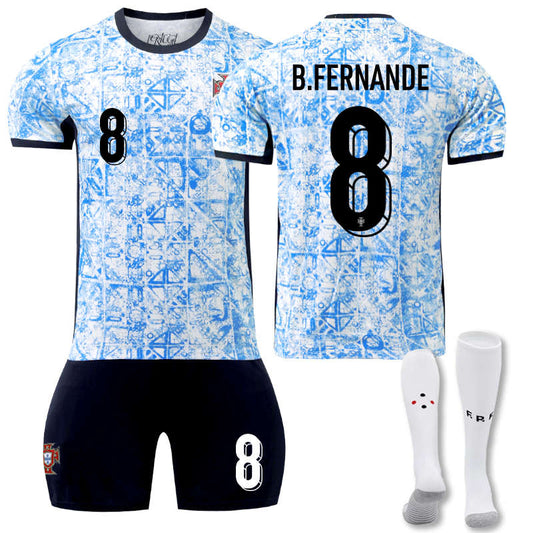 UONNO Portugal Away B.FERNANDE #8 Jersey for Kids Adult 3 Pcs Soccer Outfits