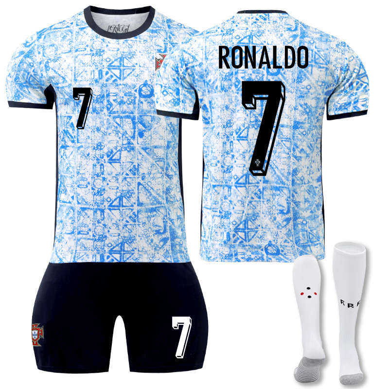 UONNO Portugal Away RONALDO #7 Jersey for Kids Adult 3 Pcs Soccer Outfits