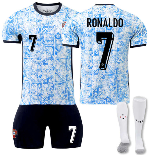 UONNO Portugal Away RONALDO #7 Jersey for Kids Adult 3 Pcs Soccer Outfits