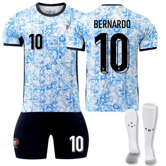 UONNO Portugal Away BERNARDO #10 Jersey for Kids Adult 3 Pcs Soccer Outfits