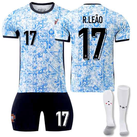 UONNO Portugal Away R.LEAO #17 Jersey for Kids Adult 3 Pcs Soccer Outfits