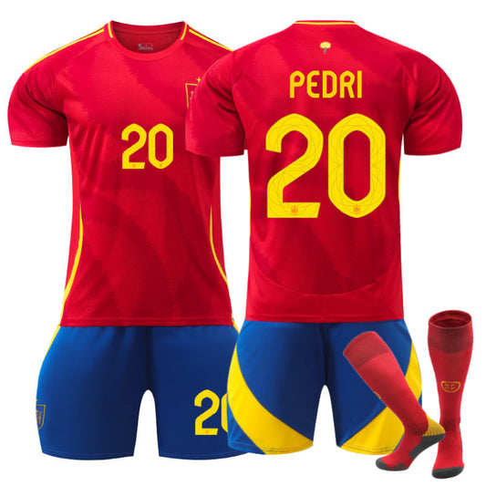 UONNO Spain Home PEDRI #20 Soccer Jersey for Kids Adult 3 Pcs Training Outfits