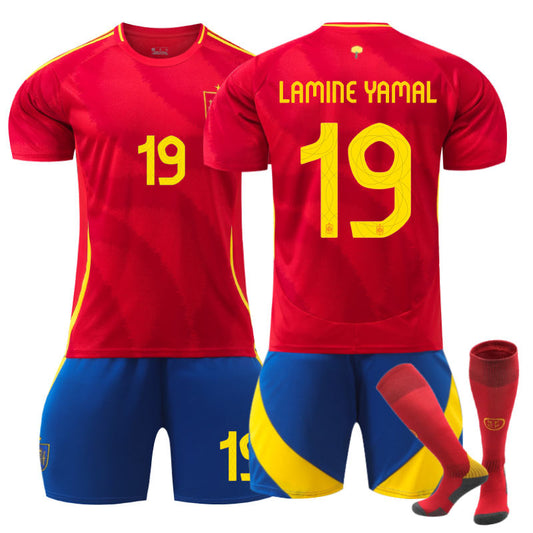 UONNO Spain Home LAMINE YAMAL #19 Soccer Jersey for Kids Adult 3 Pcs Training Outfits