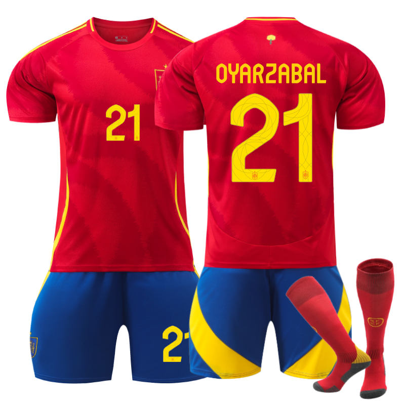 UONNO Spain Home OYARZABAL #21 Soccer Jersey for Kids Adult 3 Pcs Training Outfits