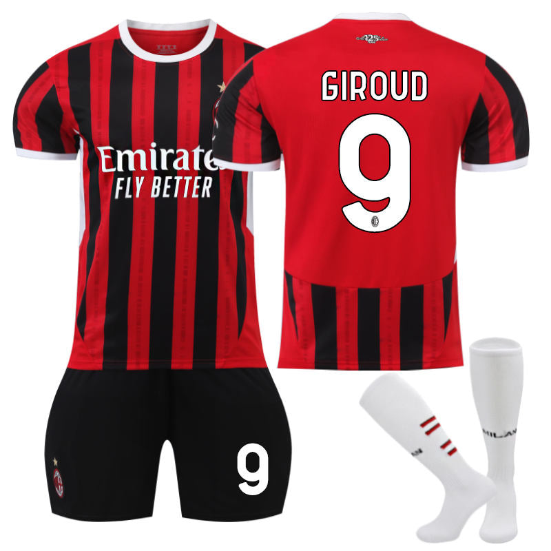 UONNO AC Milan Home GIROUD #9 Soccer Jersey for Kids Adult 3 Pcs Training Outfits