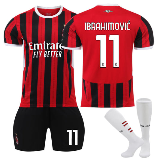 UONNO AC Milan Home IBRAHIMOVIC #11 Soccer Jersey for Kids Adult 3 Pcs Training Outfits