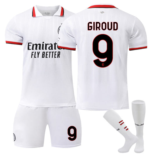 UONNO AC Milan Away GIROUD #9 Soccer Jersey for Kids Adult 3 Pcs Training Outfits