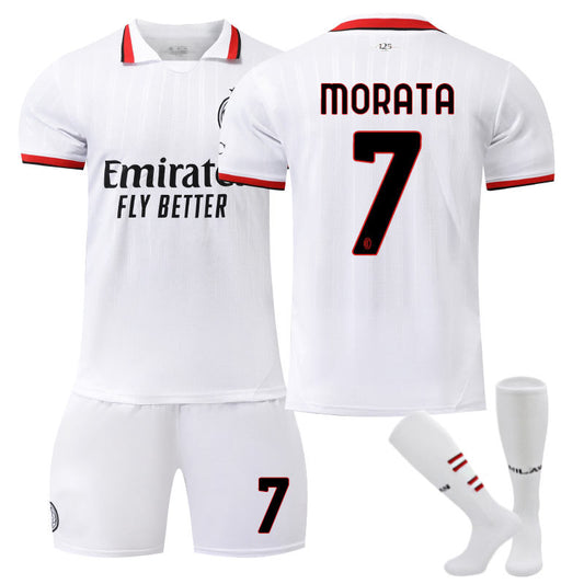 UONNO AC Milan Away MORATA #7 Soccer Jersey for Kids Adult 3 Pcs Training Outfits