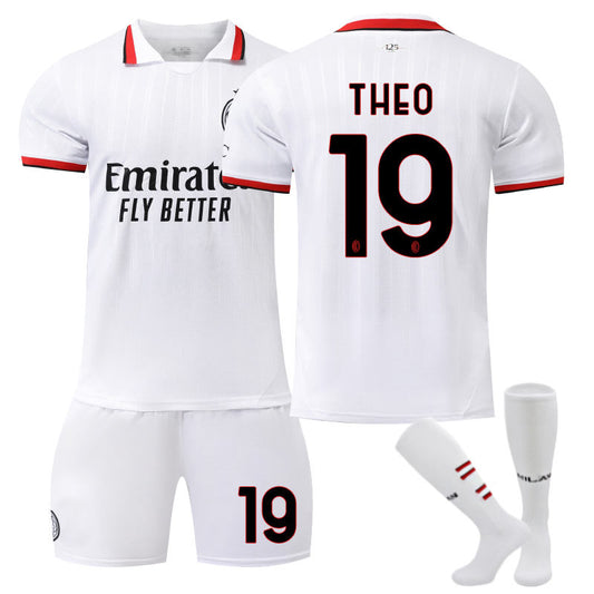 UONNO AC Milan Away THEO #19 Soccer Jersey for Kids Adult 3 Pcs Training Outfits