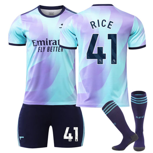 UONNO Arsenal F.C. 24/25 Second Away RICE #41 Soccer Jersey for Kids Adult 3 Pcs Outfits