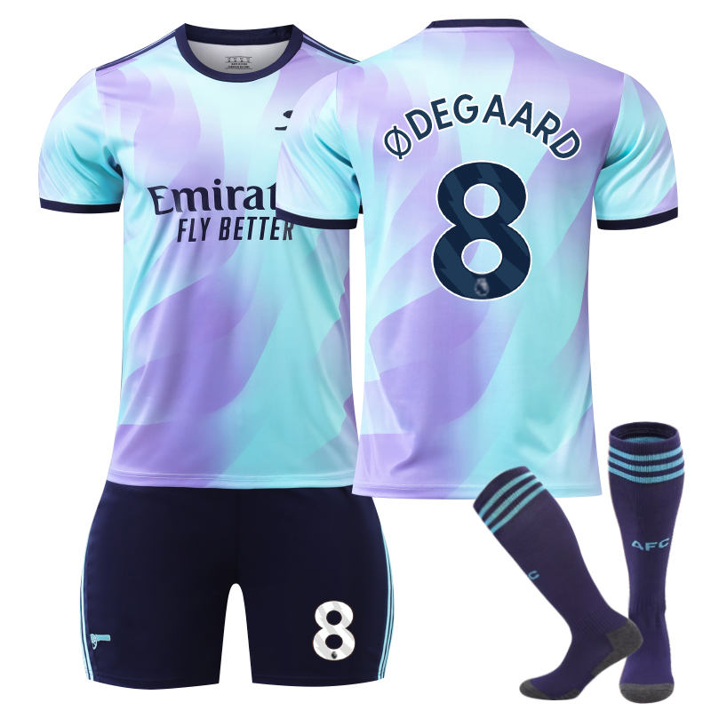 UONNO Arsenal F.C. 24/25 Second Away DEGAARD #8 Soccer Jersey for Kids Adult 3 Pcs Outfits