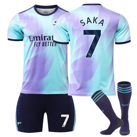 UONNO Arsenal F.C. 24/25 Second Away SAKA #7 Soccer Jersey for Kids Adult 3 Pcs Outfits