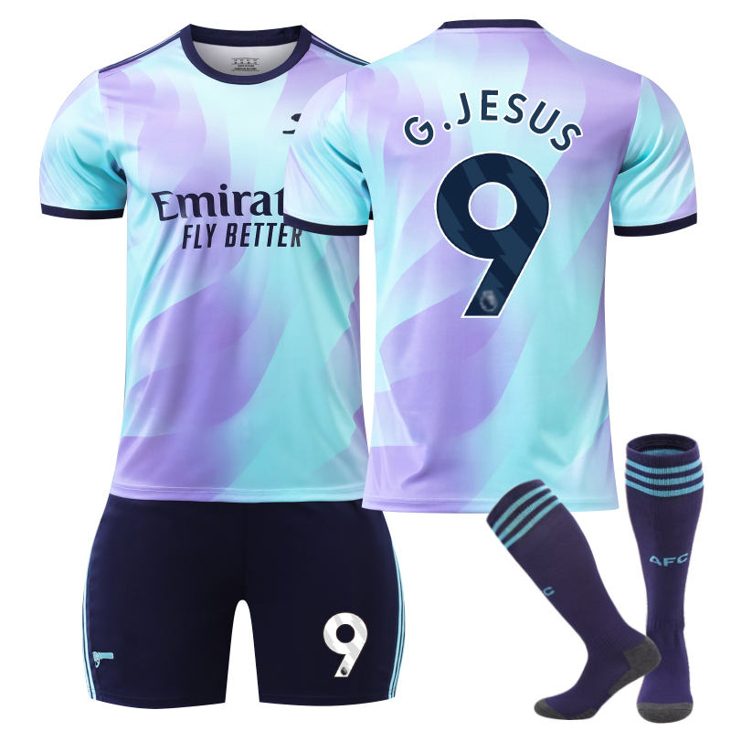 UONNO Arsenal F.C. 24/25 Second Away G.JESUS #9 Soccer Jersey for Kids Adult 3 Pcs Outfits