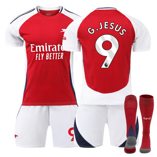 UONNO Arsenal F.C. 24/25 Home G.JESUS #9 Soccer Jersey for Kids Adult 3 Pcs Outfits