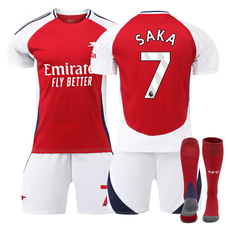 UONNO Arsenal F.C. 24/25 Home SAKA #7 Soccer Jersey for Kids Adult 3 Pcs Outfits