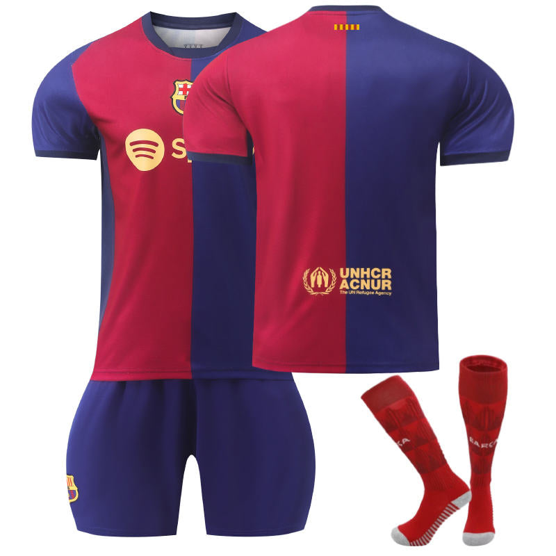 UONNO Barcelona Home UEFA Soccer Jersey for Kids Adult 3 Pcs Training Outfits