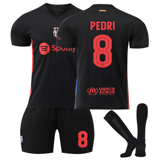 UONNO Barcelona Away UEFA PEDRI #8 Soccer Jersey for Kids Adult 3 Pcs Outfits