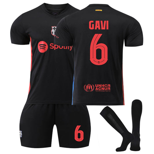 UONNO Barcelona Away UEFA GAVI #6 Soccer Jersey for Kids Adult 3 Pcs Outfits