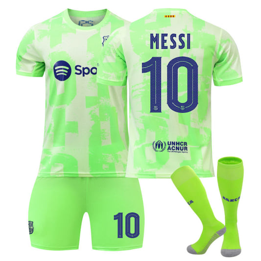 UONNO Barcelona Second Away UEFA MESSI #10 Soccer Jersey for Kids Adult 3 Pcs Outfits